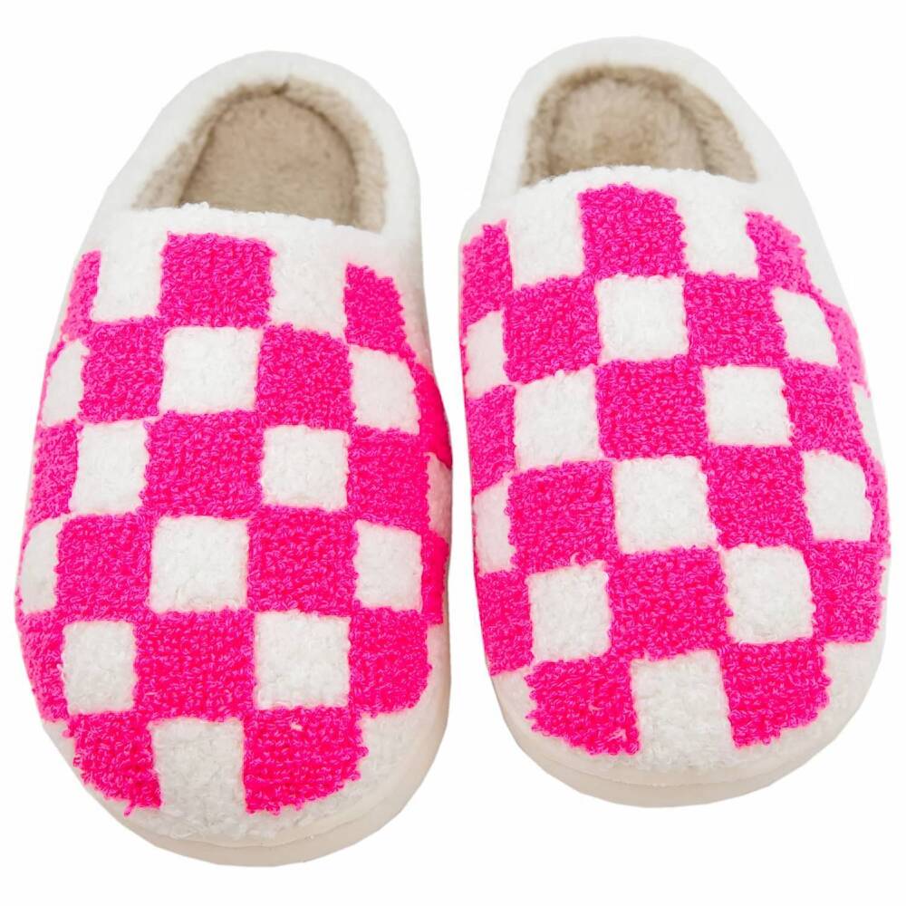 NEW KATYDID women's checkered pattern slippers in hot pink